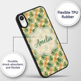 Green and Warm Orange Tropical Monstera Leaves Custom Name Protective Phone Case Mobile Cover Durable Everyday Smartphone Shock Resistant