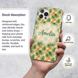 Green and Warm Orange Tropical Monstera Leaves Custom Name Protective Phone Case Mobile Cover Durable Everyday Smartphone Shock Resistant
