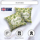 Custom Name Soft Green Yellow Monstera Leaves Botanical Seamless Square Filled Cushion Throw Pillow Sofa Bed Home Decor Zip Washable UK Made