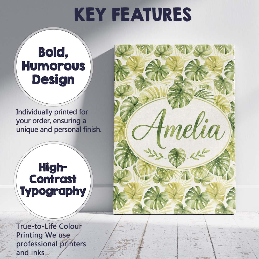 Personalised Name Soft Green and Yellow Custom  Modern Room Accent Elegant Feature Canvas Wall Art Print Decor Picture Ready to Hang