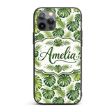 Classic Green Monstera and Palm Leaves Tropical Custom Name Protective Phone Case Mobile Cover Durable Everyday Smartphone Shock Resistant