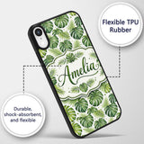 Classic Green Monstera and Palm Leaves Tropical Custom Name Protective Phone Case Mobile Cover Durable Everyday Smartphone Shock Resistant