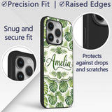 Classic Green Monstera and Palm Leaves Tropical Custom Name Protective Phone Case Mobile Cover Durable Everyday Smartphone Shock Resistant