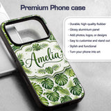 Classic Green Monstera and Palm Leaves Tropical Custom Name Protective Phone Case Mobile Cover Durable Everyday Smartphone Shock Resistant