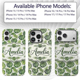 Classic Green Monstera and Palm Leaves Tropical Custom Name Protective Phone Case Mobile Cover Durable Everyday Smartphone Shock Resistant