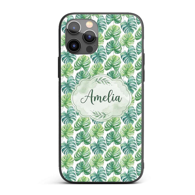 Fresh Watercolor Monstera Leaves in Soft Green Custom Name Protective Phone Case Mobile Cover Durable Everyday Smartphone Shock Resistant