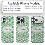 Fresh Watercolor Monstera Leaves in Soft Green Custom Name Protective Phone Case Mobile Cover Durable Everyday Smartphone Shock Resistant