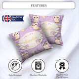 Custom Name Cute Night Owl Moon Cartoon Animal Pattern Decor Square Filled Cushion Throw Pillow Sofa Bed Home Decor Zip Washable UK Made
