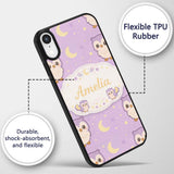 Cute Night Owl Moon Cartoon Animal Printed Design Custom Name Protective Phone Case Mobile Cover Durable Everyday Smartphone Shock Resistant
