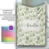 Minimal Pale Green Monstera Leaves Elegant Seamless Pattern Lovely  Personalised Custom Name Super Soft Fleece Blanket Bed Sofa Throw