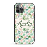 Pastel Tropical Monstera Leaves in Soft Pink and Custom Name Protective Phone Case Mobile Cover Durable Everyday Smartphone Shock Resistant