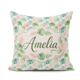 Custom Name Pastel Tropical Monstera Leaves in Soft and Seamless Square Filled Cushion Throw Pillow Sofa Bed Home Decor Zip Washable UK Made