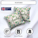 Custom Name Pastel Tropical Monstera Leaves in Soft and Seamless Square Filled Cushion Throw Pillow Sofa Bed Home Decor Zip Washable UK Made