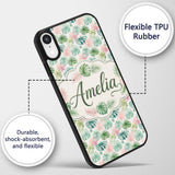 Pastel Tropical Monstera Leaves in Soft Pink and Custom Name Protective Phone Case Mobile Cover Durable Everyday Smartphone Shock Resistant