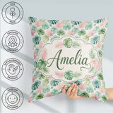Custom Name Pastel Tropical Monstera Leaves in Soft and Seamless Square Filled Cushion Throw Pillow Sofa Bed Home Decor Zip Washable UK Made