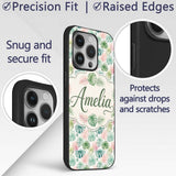 Pastel Tropical Monstera Leaves in Soft Pink and Custom Name Protective Phone Case Mobile Cover Durable Everyday Smartphone Shock Resistant