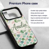 Pastel Tropical Monstera Leaves in Soft Pink and Custom Name Protective Phone Case Mobile Cover Durable Everyday Smartphone Shock Resistant