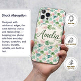 Pastel Tropical Monstera Leaves in Soft Pink and Custom Name Protective Phone Case Mobile Cover Durable Everyday Smartphone Shock Resistant