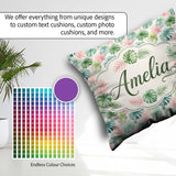 Custom Name Pastel Tropical Monstera Leaves in Soft and Seamless Square Filled Cushion Throw Pillow Sofa Bed Home Decor Zip Washable UK Made
