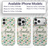 Pastel Tropical Monstera Leaves in Soft Pink and Custom Name Protective Phone Case Mobile Cover Durable Everyday Smartphone Shock Resistant