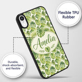 Earthy Green and Yellow Tropical Leaves Botanical Custom Name Protective Phone Case Mobile Cover Durable Everyday Smartphone Shock Resistant