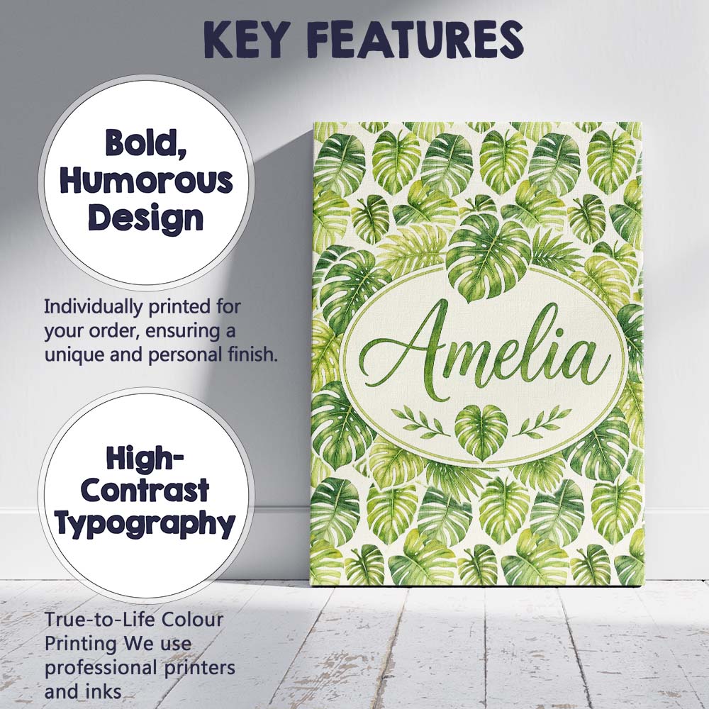 Personalised Name Earthy Green and Yellow Custom  Unique Gift Idea Elegant Feature Canvas Wall Art Print Decor Picture Ready to Hang