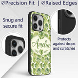Earthy Green and Yellow Tropical Leaves Botanical Custom Name Protective Phone Case Mobile Cover Durable Everyday Smartphone Shock Resistant