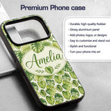 Earthy Green and Yellow Tropical Leaves Botanical Custom Name Protective Phone Case Mobile Cover Durable Everyday Smartphone Shock Resistant