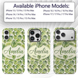 Earthy Green and Yellow Tropical Leaves Botanical Custom Name Protective Phone Case Mobile Cover Durable Everyday Smartphone Shock Resistant