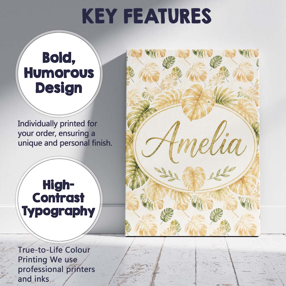 Personalised Name Warm Beige and Green Custom  Modern Room Accent Elegant Feature Canvas Wall Art Print Decor Picture Ready to Hang