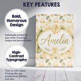 Personalised Name Warm Beige and Green Custom  Modern Room Accent Elegant Feature Canvas Wall Art Print Decor Picture Ready to Hang