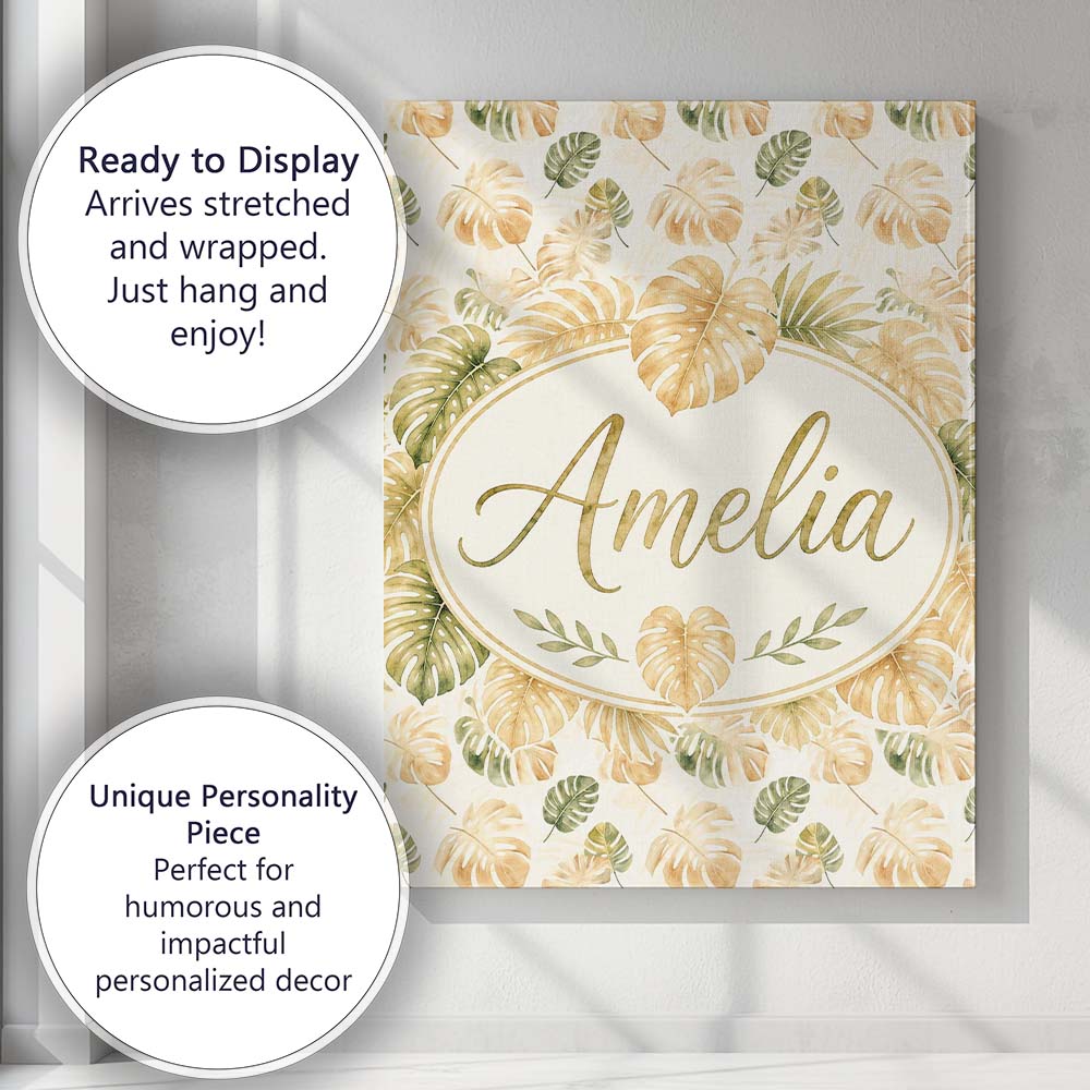 Personalised Name Warm Beige and Green Custom  Modern Room Accent Elegant Feature Canvas Wall Art Print Decor Picture Ready to Hang