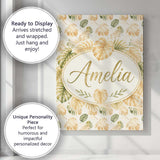 Personalised Name Warm Beige and Green Custom  Modern Room Accent Elegant Feature Canvas Wall Art Print Decor Picture Ready to Hang