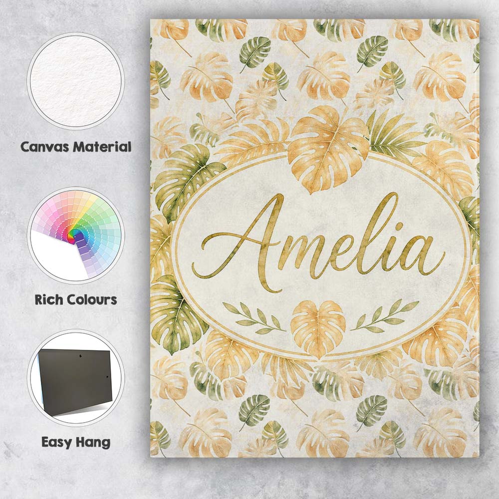 Personalised Name Warm Beige and Green Custom  Modern Room Accent Elegant Feature Canvas Wall Art Print Decor Picture Ready to Hang