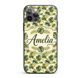 Layered Tropical Monstera and Palm Leaves Natural Custom Name Protective Phone Case Mobile Cover Durable Everyday Smartphone Shock Resistant