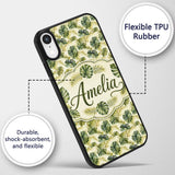 Layered Tropical Monstera and Palm Leaves Natural Custom Name Protective Phone Case Mobile Cover Durable Everyday Smartphone Shock Resistant