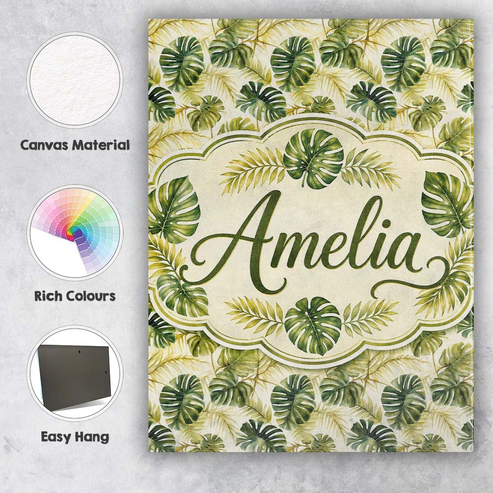 Personalised Name Layered Tropical Monstera Custom  Bespoke Interior Contemporary Canvas Wall Art Print Decor Picture Ready to Hang