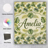 Personalised Name Layered Tropical Monstera Custom  Bespoke Interior Contemporary Canvas Wall Art Print Decor Picture Ready to Hang