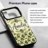 Layered Tropical Monstera and Palm Leaves Natural Custom Name Protective Phone Case Mobile Cover Durable Everyday Smartphone Shock Resistant