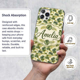Layered Tropical Monstera and Palm Leaves Natural Custom Name Protective Phone Case Mobile Cover Durable Everyday Smartphone Shock Resistant