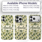 Layered Tropical Monstera and Palm Leaves Natural Custom Name Protective Phone Case Mobile Cover Durable Everyday Smartphone Shock Resistant