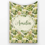 Earthy Botanical Monstera Leaves with Branch Details Seamless Lovely  Personalised Custom Name Super Soft Fleece Blanket Bed Sofa Throw