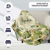Earthy Botanical Monstera Leaves with Branch Details Seamless Lovely  Personalised Custom Name Super Soft Fleece Blanket Bed Sofa Throw