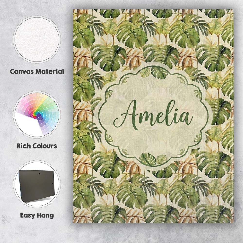 Personalised Name Earthy Botanical Monstera Custom  Bespoke Interior Contemporary Canvas Wall Art Print Decor Picture Ready to Hang
