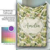 Earthy Botanical Monstera Leaves with Branch Details Seamless Lovely  Personalised Custom Name Super Soft Fleece Blanket Bed Sofa Throw