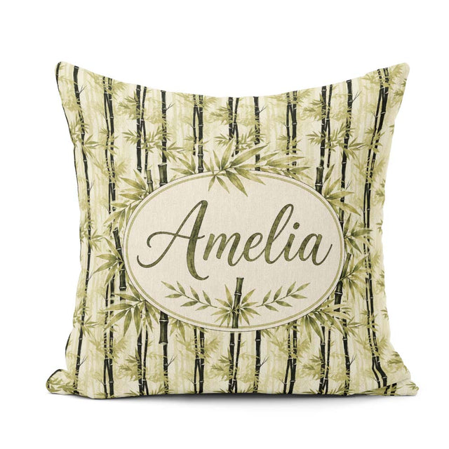 Custom Name Minimal Bamboo Forest in Soft Neutral Tones Seamless Square Filled Cushion Throw Pillow Sofa Bed Home Decor Zip Washable UK Made