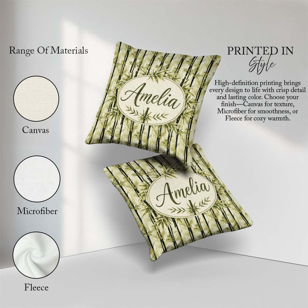 Custom Name Minimal Bamboo Forest in Soft Neutral Tones Seamless Square Filled Cushion Throw Pillow Sofa Bed Home Decor Zip Washable UK Made