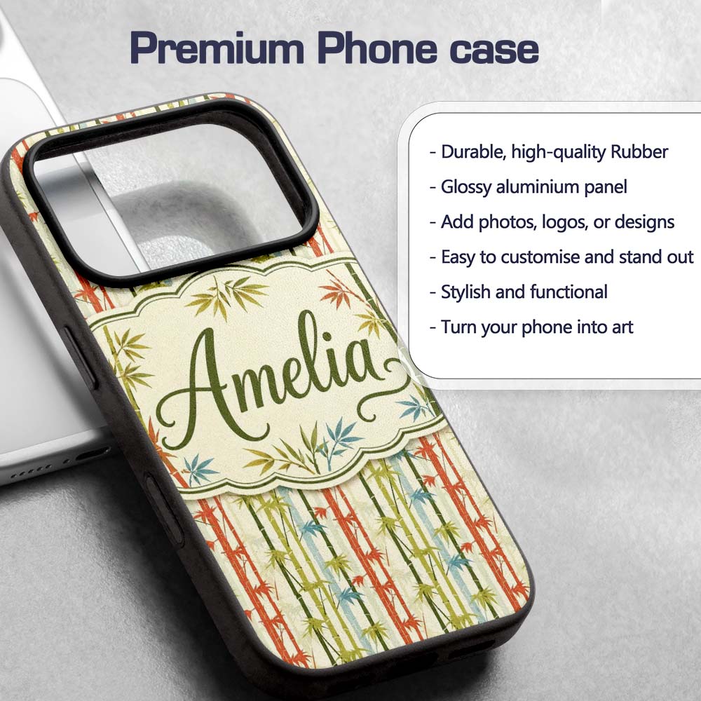 Colorful Bamboo Stalks with Leaves Printed Design Custom Name Protective Phone Case Mobile Cover Durable Everyday Smartphone Shock Resistant