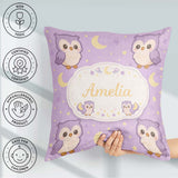 Custom Name Cute Night Owl Moon Cartoon Animal Pattern Decor Square Filled Cushion Throw Pillow Sofa Bed Home Decor Zip Washable UK Made