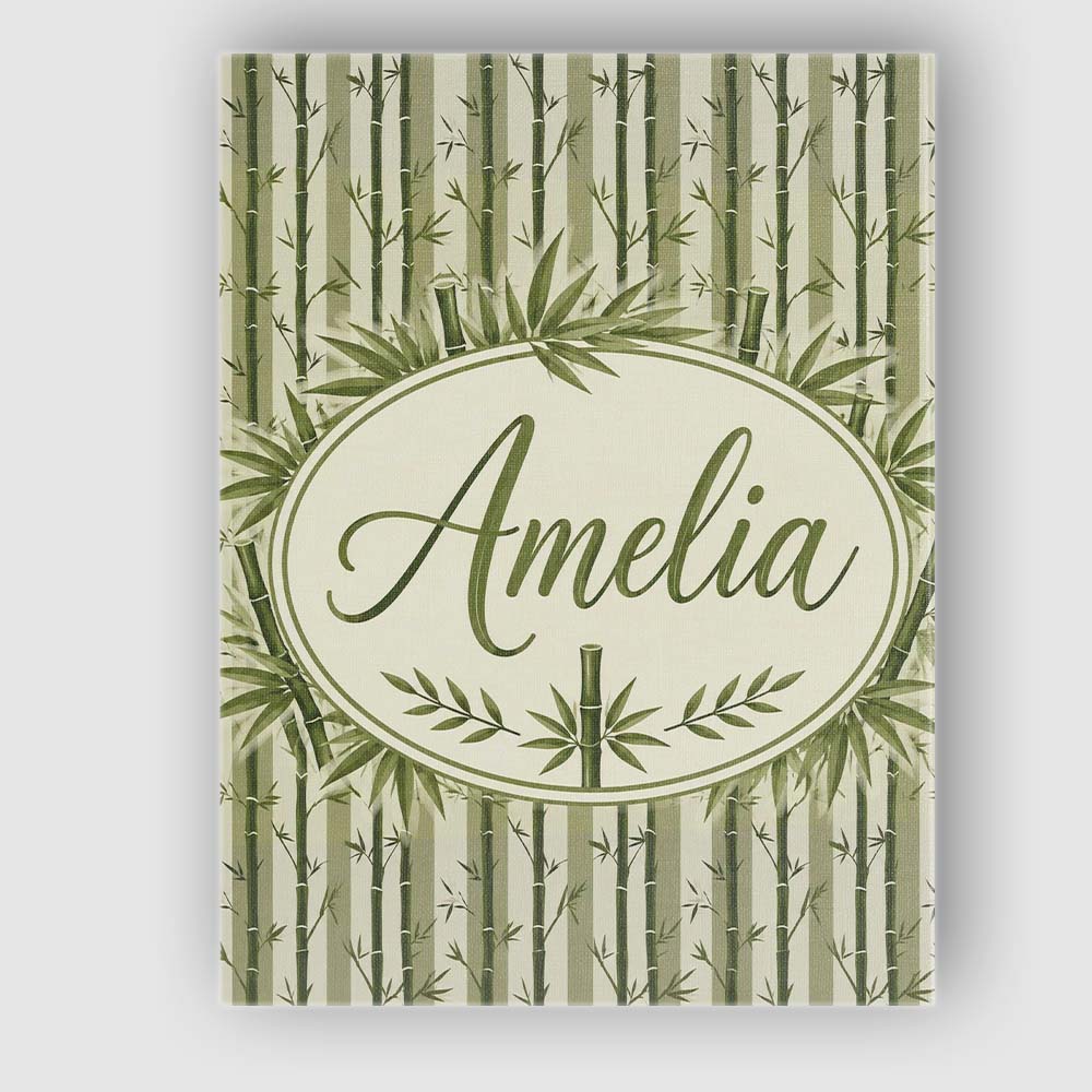 Personalised Name Striped Bamboo Stems with Custom  Bespoke Interior Contemporary Canvas Wall Art Print Decor Picture Ready to Hang